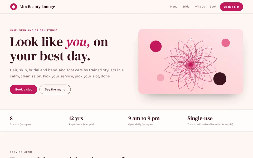Alta Beauty Lounge concept website
