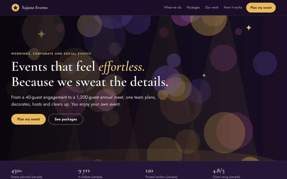 Sajano Events concept website